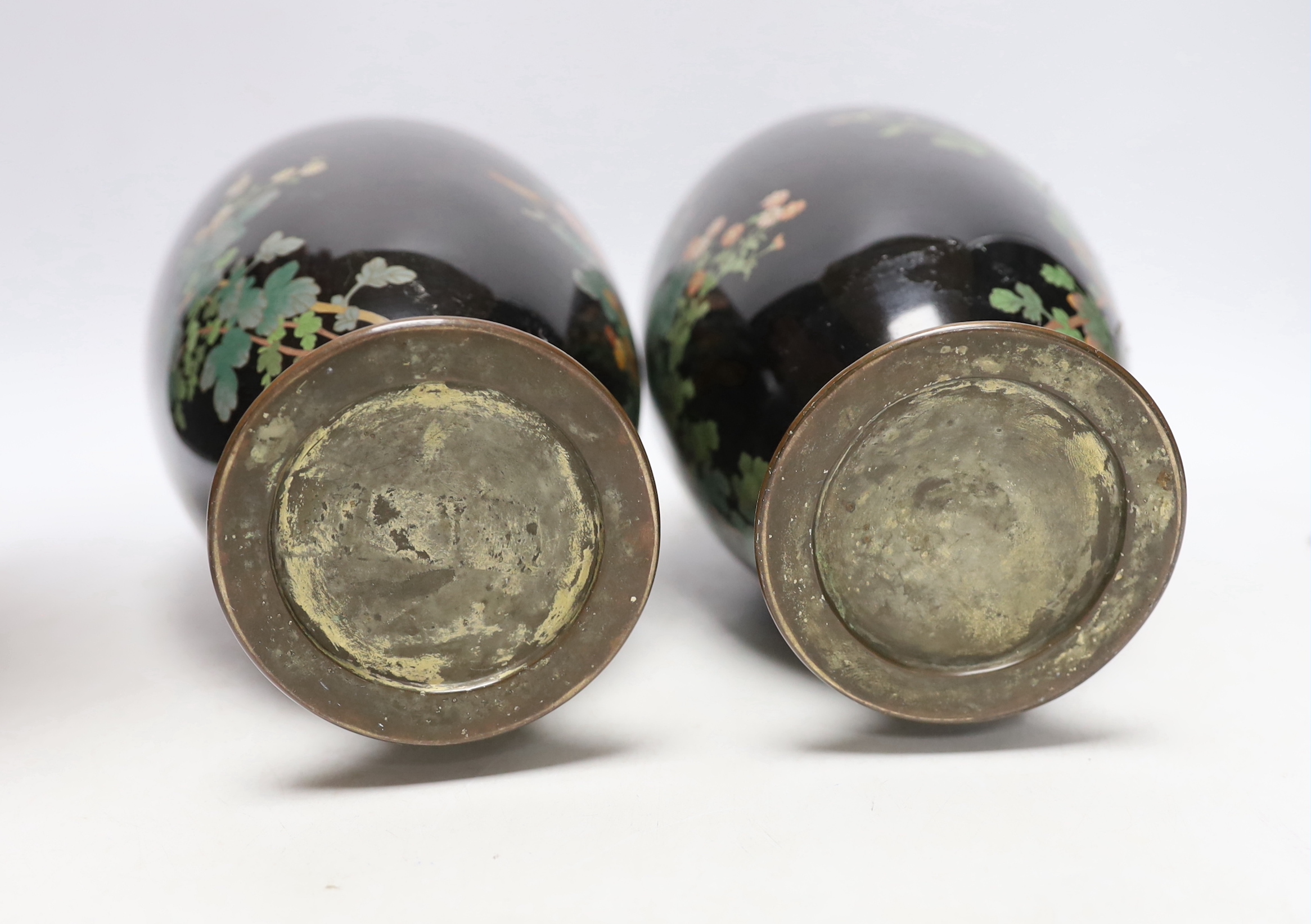 A pair of Japanese cloisonné enamel vases, 31cm (a.f.)